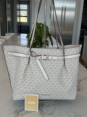 Michael Kors White Logo-Print Tote with Gold Accents